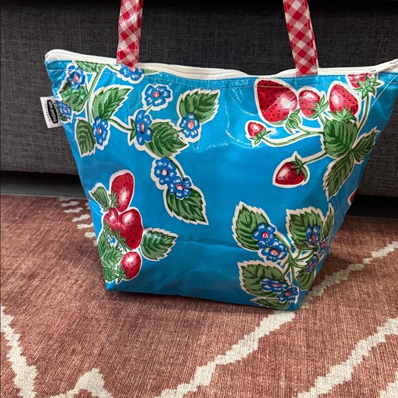 Freckled Sage Genuine Oilcloth Strawberry Tote / Utility Bag - Picture 3 of 8